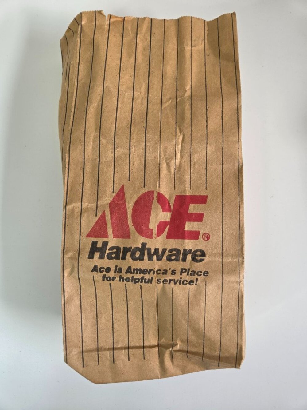 Vtg Ace Hardware Brown Paper Bag 1960s Slogan Striped Retro Branding Packaging